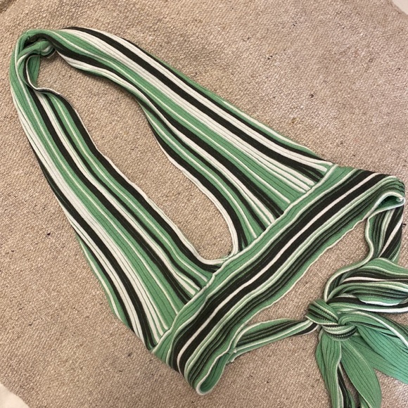 Striped Green Halter Open Back Top - Picture 2 of 7